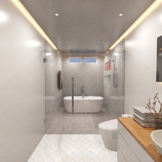 Warm white COB strip lighting in a bathroom
