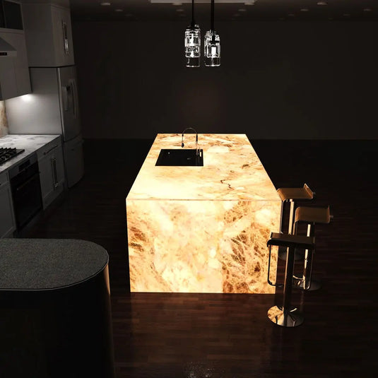 Cuttable, Flexible LED Sheet in Warm White full view of counter, kitchen setting