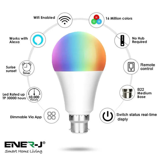 Smart WiFi Colour Changing LED Bulb features