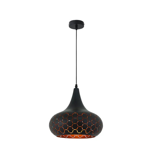 Black LED Pendant Light, Hanging With Gold Inside