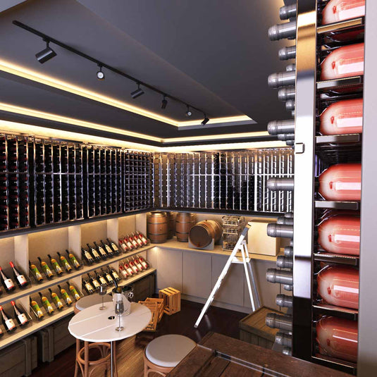 Warm white LED tape lighting wine bottles
