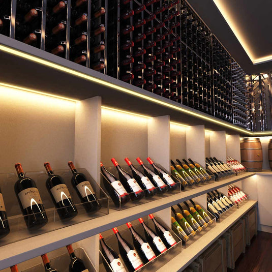Wine racks with warm white strip lighting
