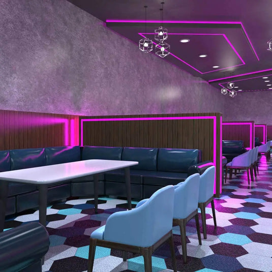 RGB LED Tape, Colour Changing 30 LEDs in restaurant setting in Pink