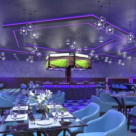 RGB LED Tape, Colour Changing 30 LEDs in restaurant setting in Purple