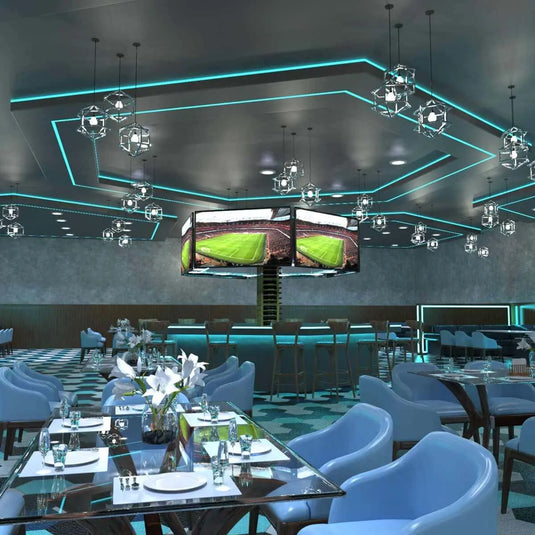 RGB LED Tape, Colour Changing 30 LEDs in restaurant setting in Sky Blue