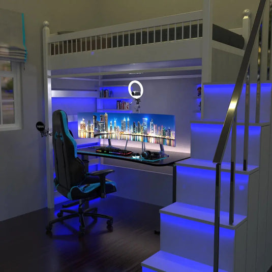 Blue COB LED Strip Lighting gaming room below bunk