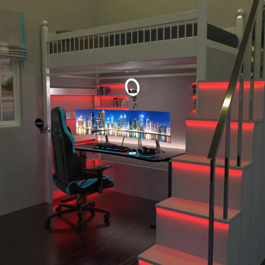 Red COB LED Strip Lighting gaming room below bunk