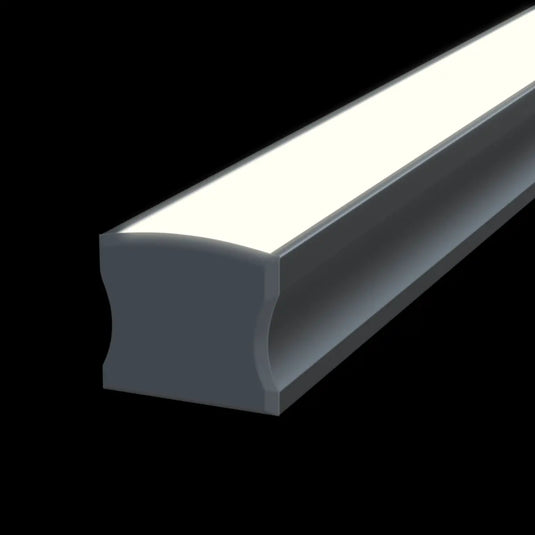 Surface Mounted Aluminium LED Profiles lit up shot with end cap