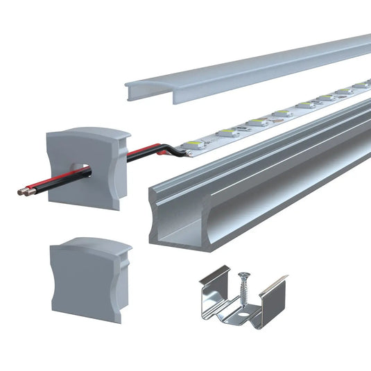 Surface Mounted Aluminium LED Profiles deconstructed with LED Strip inside