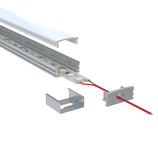 Shallow 7mm Surface Mounted LED Aluminium Profiles deconstructed, with LED strip