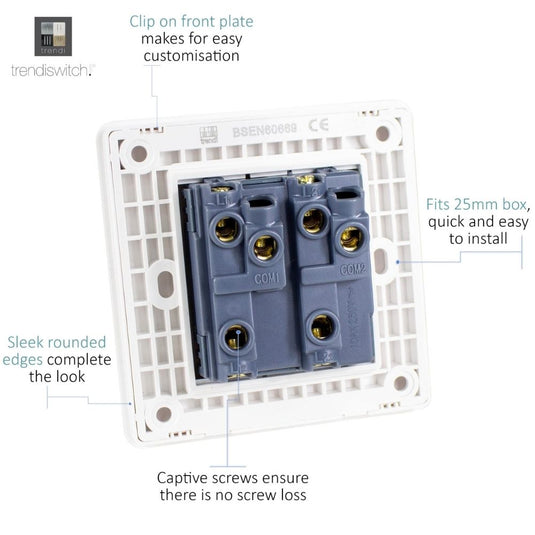 Back of the white 2 gang light switch