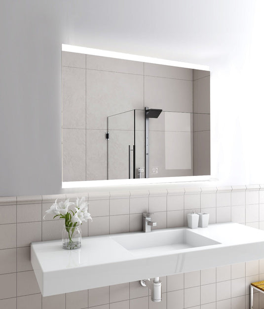 Landscape LED bathroom mirror lit at the top and bottom edges