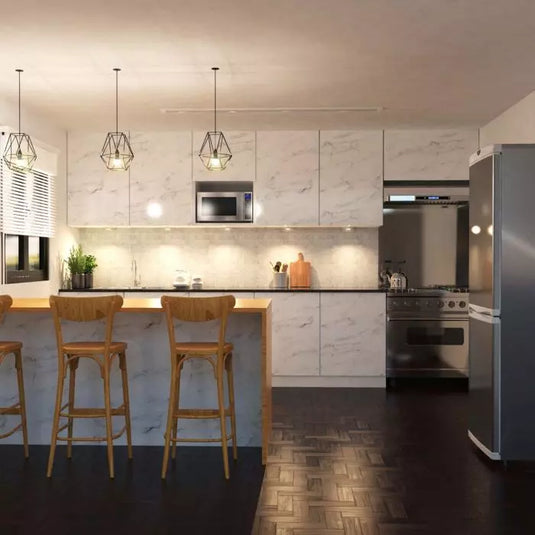 Kitchen with warm white under cabinet lights