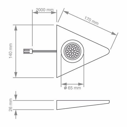 Triangle LED cabinet light dimensions