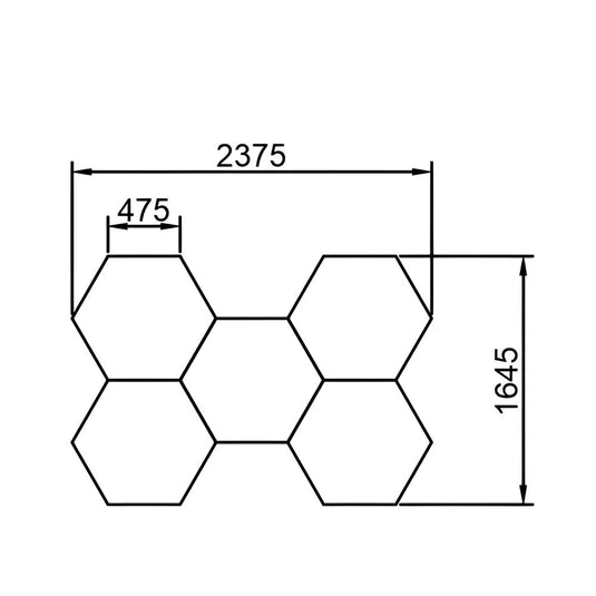 Assembled size of the hexagon LED kit, 2375mm by 1645mm