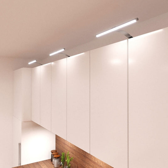 Wall cabinets with T-bar LED lights on top