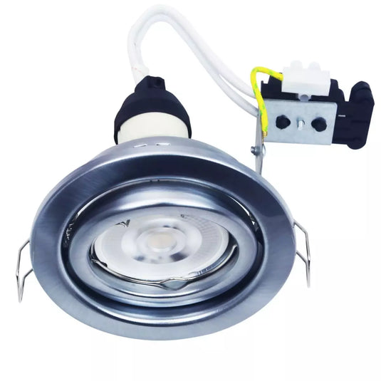 Recessed GU10 Pressed Steel Tilt Downlight - Brushed Chrome