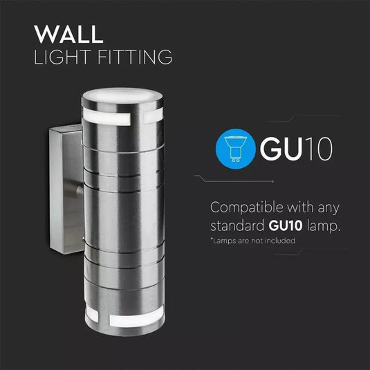 Twin GU10 Wall Light Fitting, Stainless Steel, IP44 Up/Down - GU10 lamp compatible