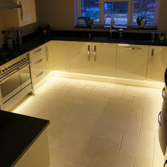 Kitchen with warm white LED tape under the cabinets