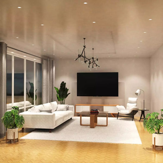 Fixed, GU10, Downlight with white bezel living room setting