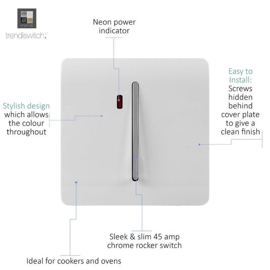 45A cooker switch with feature notes