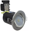 Tilt fire rated downlight, brushed chrome with a black can