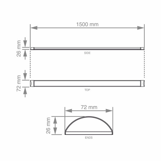 drawing of a 5 foot LED batten with dimensions