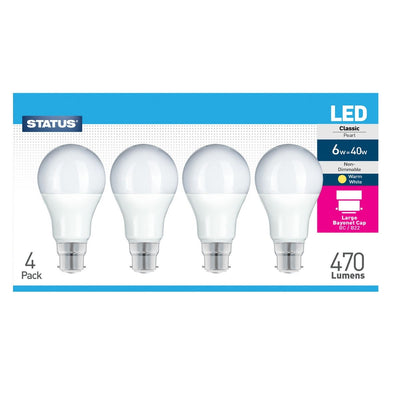 4 x 6w, B22 LED Light Bulbs, Warm White