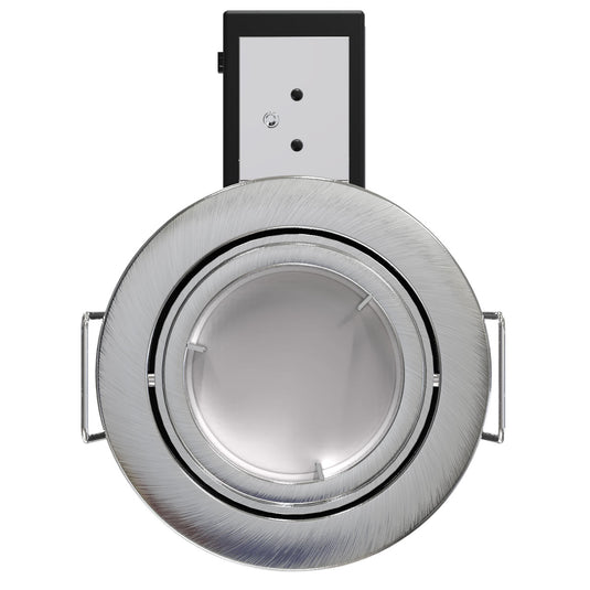 front facing tilt brushed chrome fire-rated downlight with bulb