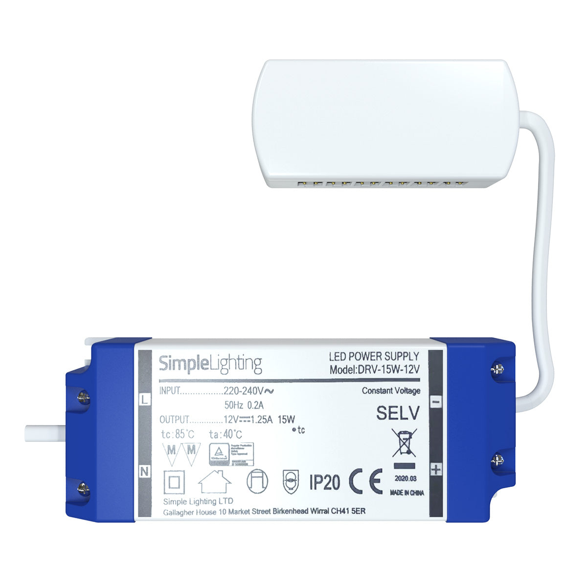 Mains wirable 50w LED Driver, with 6 way distributor.