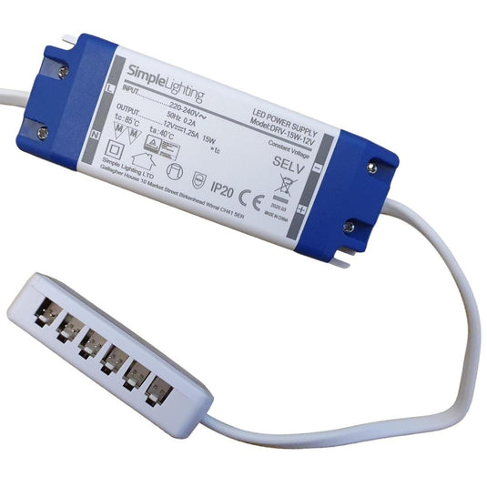 top view of an LED driver with 6-port power distributor