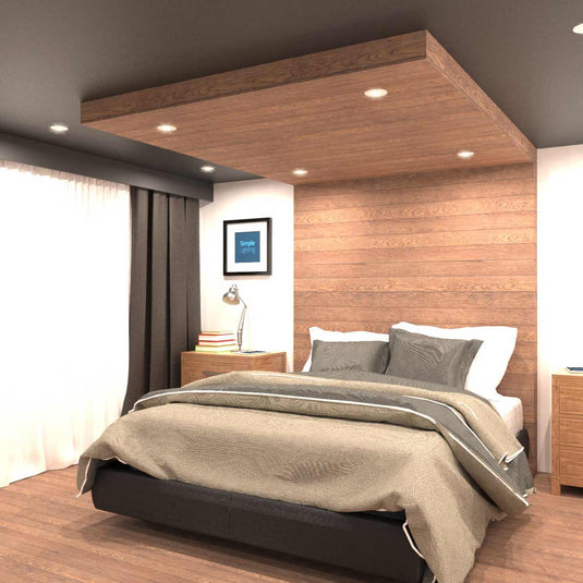 bedroom with a fire-rated downlight in natural white light