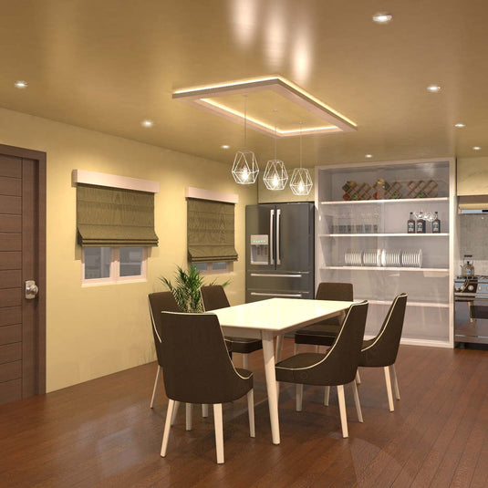 dining with fire-rated downlight in natural white light