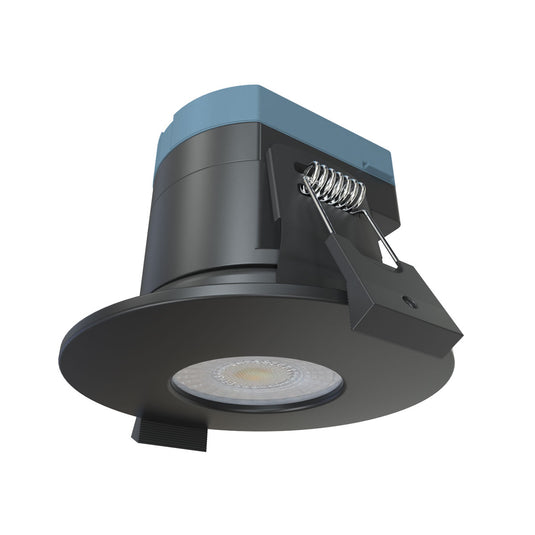 inverted fire rated downlight with a black bezel