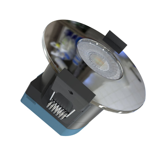 fire-rated downlight in chrome