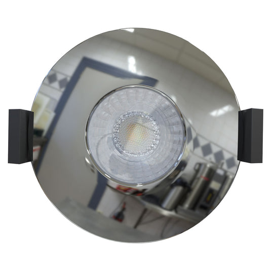 top view of a fire-rated downlight in chrome