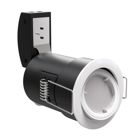 white tilt fire-rated downlight with cover