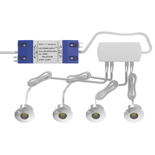 four round plinth lights connected to a driver