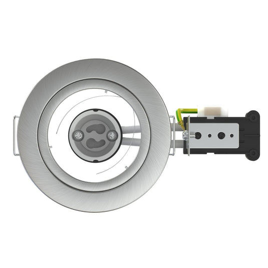 top shot of a brushed chrome LED downlight