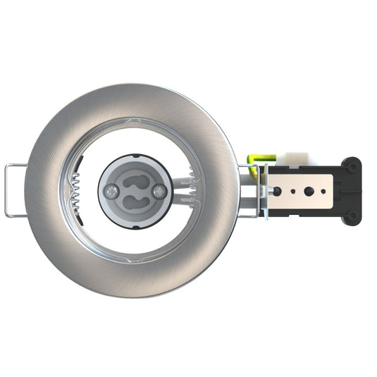 flat view of a recessed downlight in brushed chrome finish
