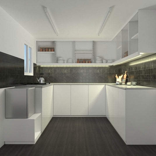 kitchen with a warm white linkable LED under cabinet lighting