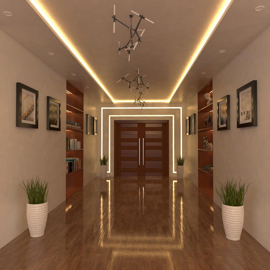 Entry way with LED strip on the ceiling and door way