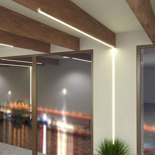 aluminium profile installed on a wall and ceiling beam