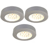 three surface mounted under cabinet light with warm white light