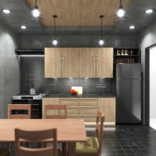 kitchen with a natural white light under cabinet light