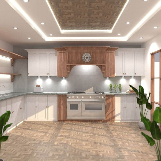 kitchen with cool white light under cabinet light