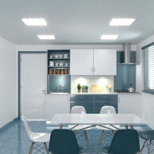 kitchen with warm white under cabinet lights
